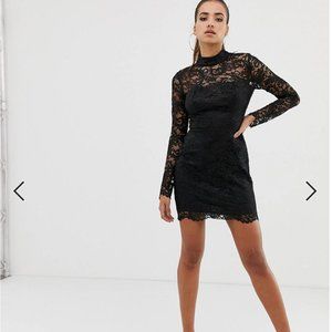 Misguided High Neck Long Sleeve Lace Mini